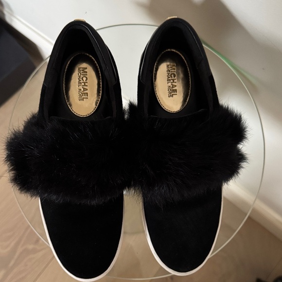 Elegant Michael Kors Black Rabbit Fur-Trimmed Women's Sneakers - Picture 3 of 5